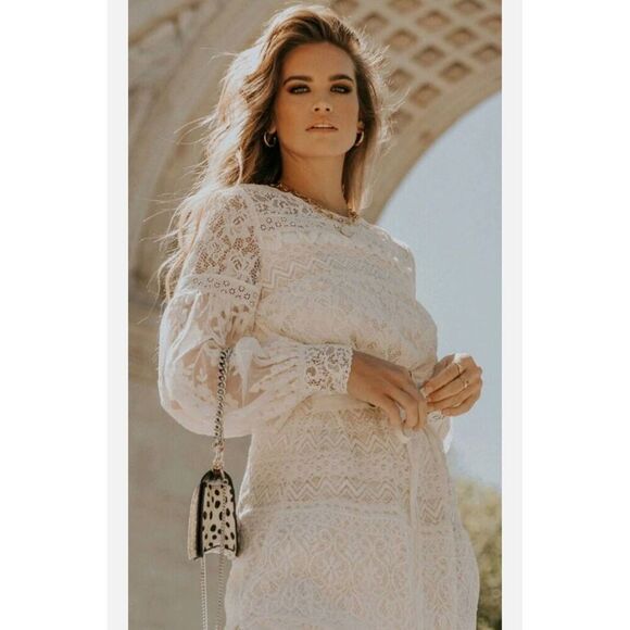 Spell & the Gypsy Collective Dawn Lace Belted Midi Dress - Cream,NWT,  Sz S - Picture 1 of 11